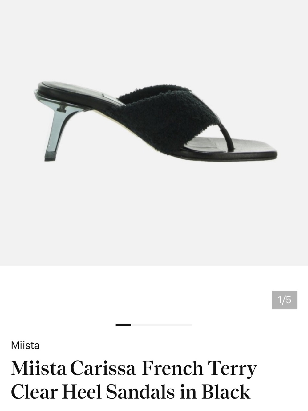 Miista Black French Terry Thong Sandals with Clear Heel